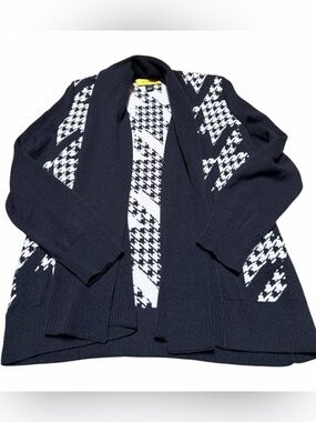 St. John Black & White Houndstooth Open-Front Sweater Cardigan